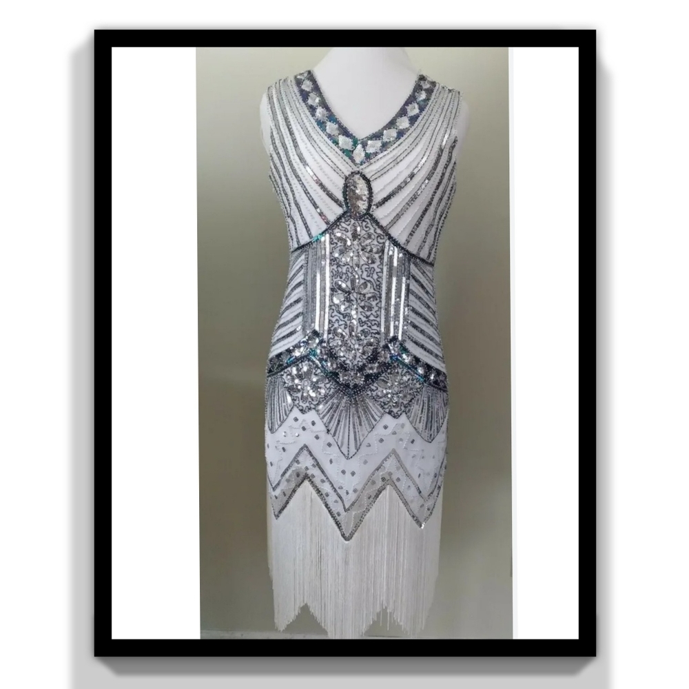 Beaded V-neck tassel Sequin 1920's Gown